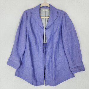 Coldwater Creek Jacket Womens 6 Petite Purple 100% Linen Blazer Open Front